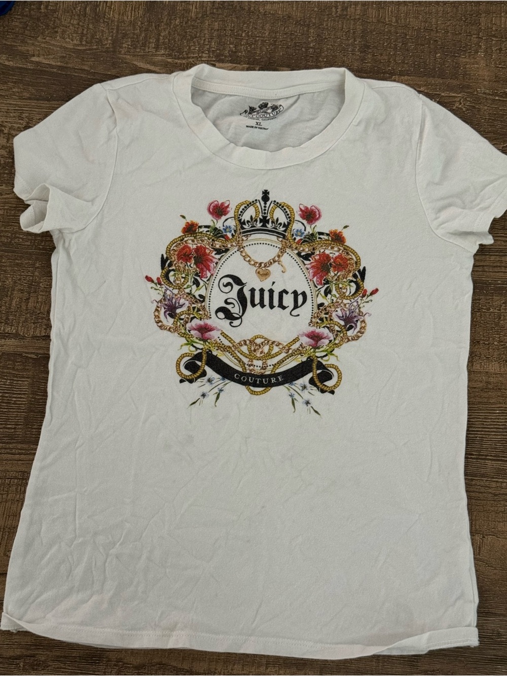 Juicy Couture White Short-Sleeve Floral Crest Tee